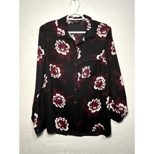 Dorothy Perkins floral black button down shirt womens 8 dainty career preppy